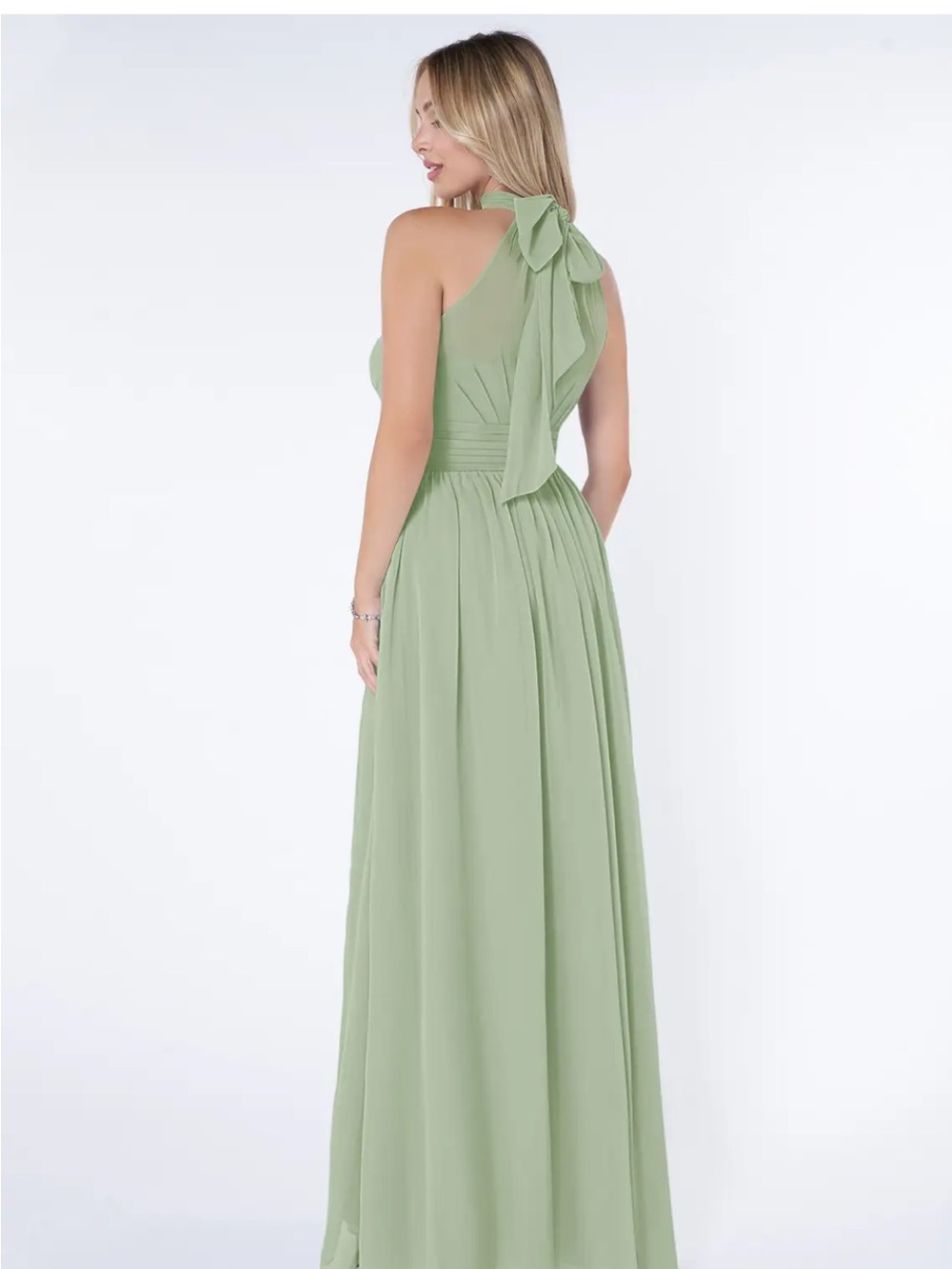 Azazie Sage Green High-Neck Halter Maxi Dress - Picture 5 of 16